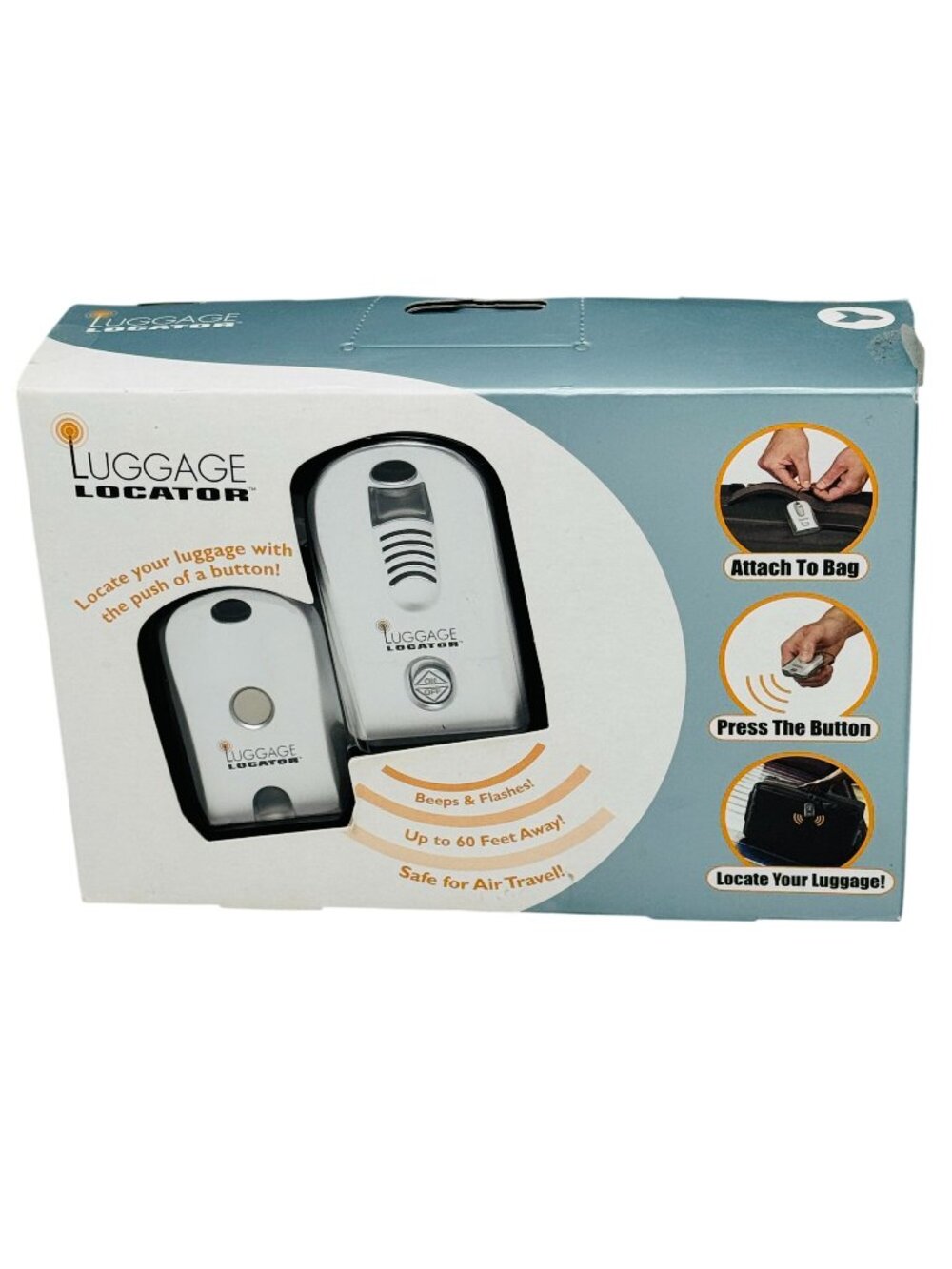Luggage Locator Remote & Receiver Gift Set Silver Safe Travel Beeps New Sealed